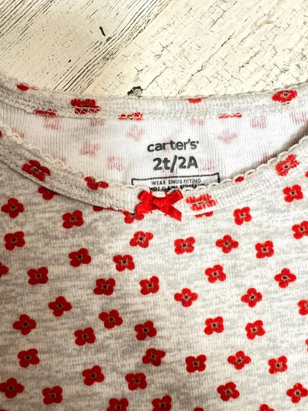 🍄3/$15 Carters Pajama Set Toddler Girl 2T Gray Floral Cotton Snug Fit Sleepwear